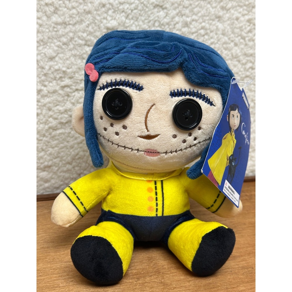 Kidrobot Coraline Plush Phunny Yellow Raincoat Button Eyes 8 Inch NWT